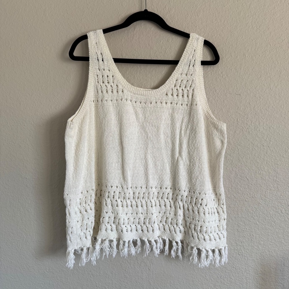 Ana Womens 1X Cotton Crochet Fringe Tank Top Boho Beach Western Festival Artsy